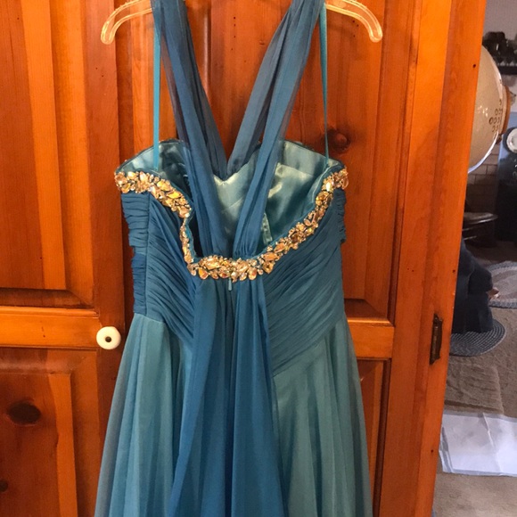Turquoise chiffon prom/pageant dress - Picture 4 of 6